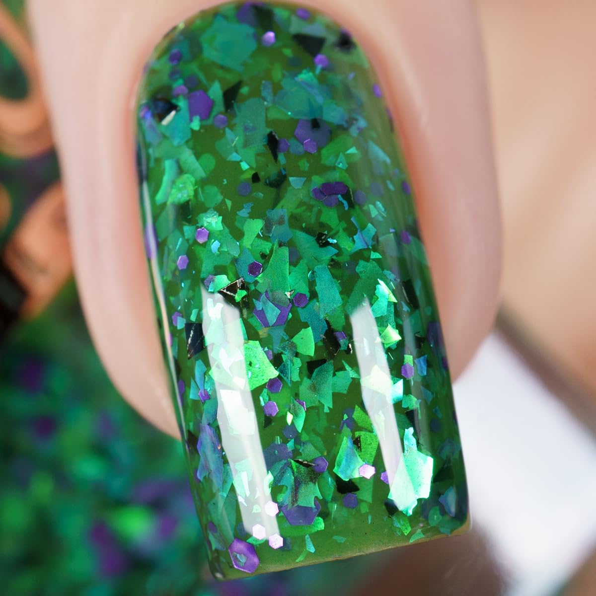 Whats Up Nails - Goopy Goblin Thermal Nail Polish Green with Black Purple Glitter Green Iridescent Flakies Lacquer Varnish Made in USA 21 free Cruelty Free Vegan Clean - Image 7