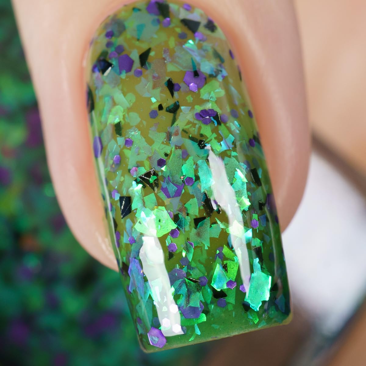 Whats Up Nails - Goopy Goblin Thermal Nail Polish Green with Black Purple Glitter Green Iridescent Flakies Lacquer Varnish Made in USA 21 free Cruelty Free Vegan Clean - Image 5