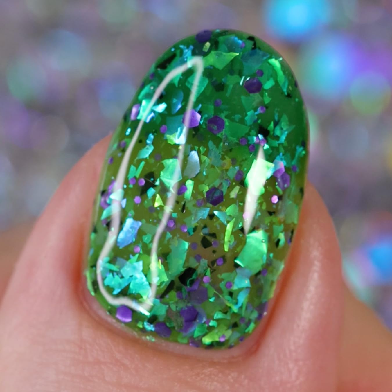 Whats Up Nails - Goopy Goblin Thermal Nail Polish Green with Black Purple Glitter Green Iridescent Flakies Lacquer Varnish Made in USA 21 free Cruelty Free Vegan Clean