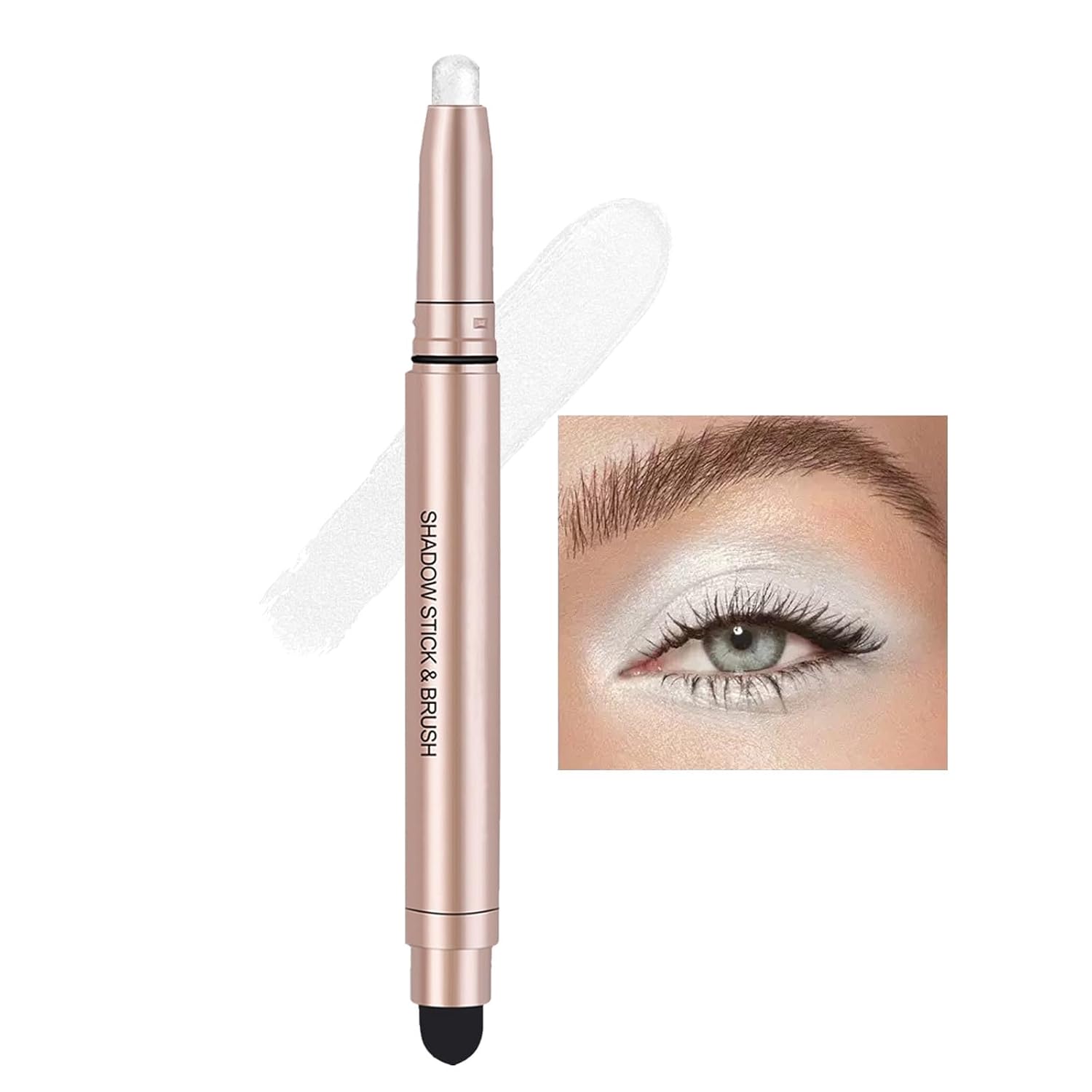 White Cream Eyeshadow Stick, Single Shimmer Eyeshadow Pencil, Waterproof Long Lasting Eye Shadow Stick Makeup, Hypoallergenic High Pigmented Eye Highlighter Pen Create Multi-Dimensional Eyes Look 01# - Image 2