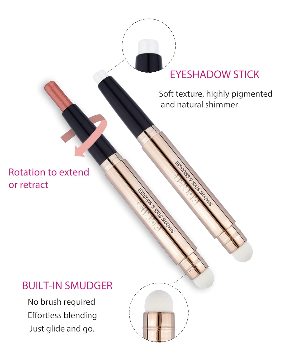 White Eyeshadow Stick, Eye Brightener Stick Eyeliner Pencil with Soft Smudger, Long Lasting Waterproof Eye Highlighter Makeup(01 Pearl White Shimmer) - Image 2