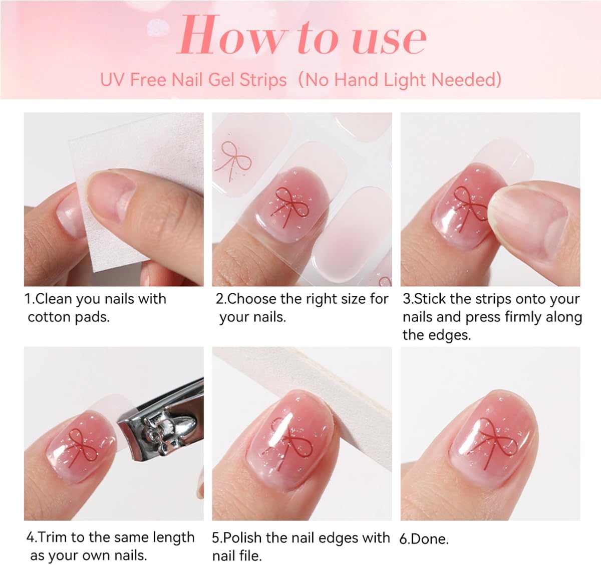White Flowers Nail Polish Strips Full Wraps Stickers Spring Gel Nail Strips Floral Glitter Design Gel Nails Stickers for Nail Art Decoration Accessories No Uv Light Needed - Image 7