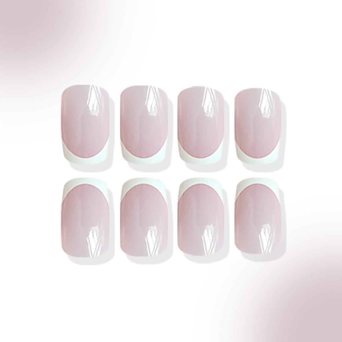 White French Tip Press on Nails Medium Square Fake Nails with Designs Nude Pink False Nails Glossy Full Cover Glue on Nails Cute Acrylic Stick on Nails for Women Manicure - Image 4