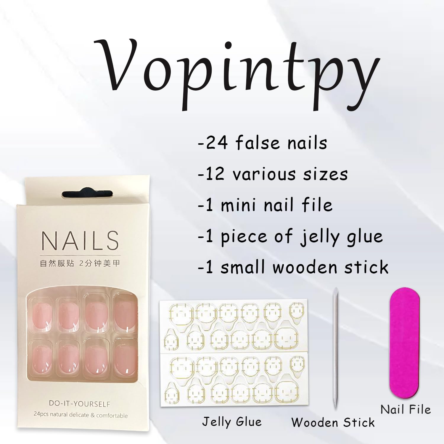 White French Tip Press on Nails Short Square Fake Nails Glossy Pink False Nails with Glue on Nails Reusable Full Cover Stick on Nails Acrylic Artificial Nails for Women DIY Nails Art Decoration - Image 5