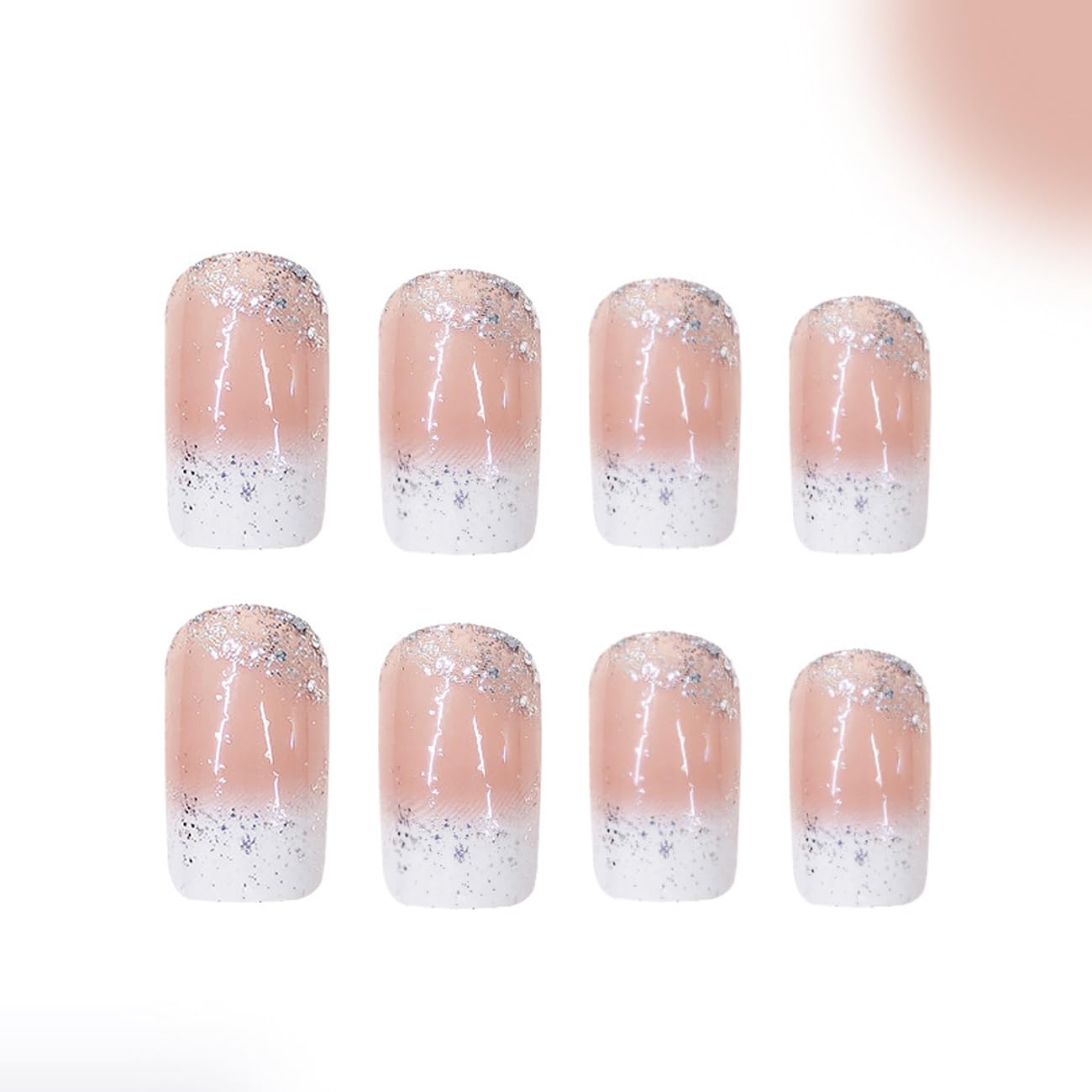 White French Tips Press on Nails Short Square Fake Nails Silver Glitter Acrylic Sparkly False Nails Glitter Stick on Nails Reusable Full Cover Artificial Nail for Women DIY Nail Art Decoration 24Pcs - Image 2