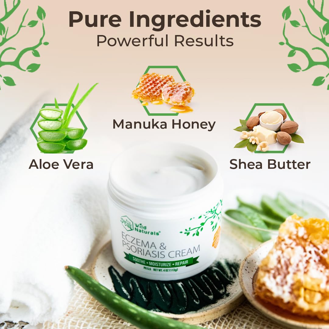 Wild Naturals Eczema & Psoriasis Cream for Dry, Itchy Skin – Eczema Relief for Adults & Kids – Moisturizing Psoriasis Cream with Manuka Honey - Image 4