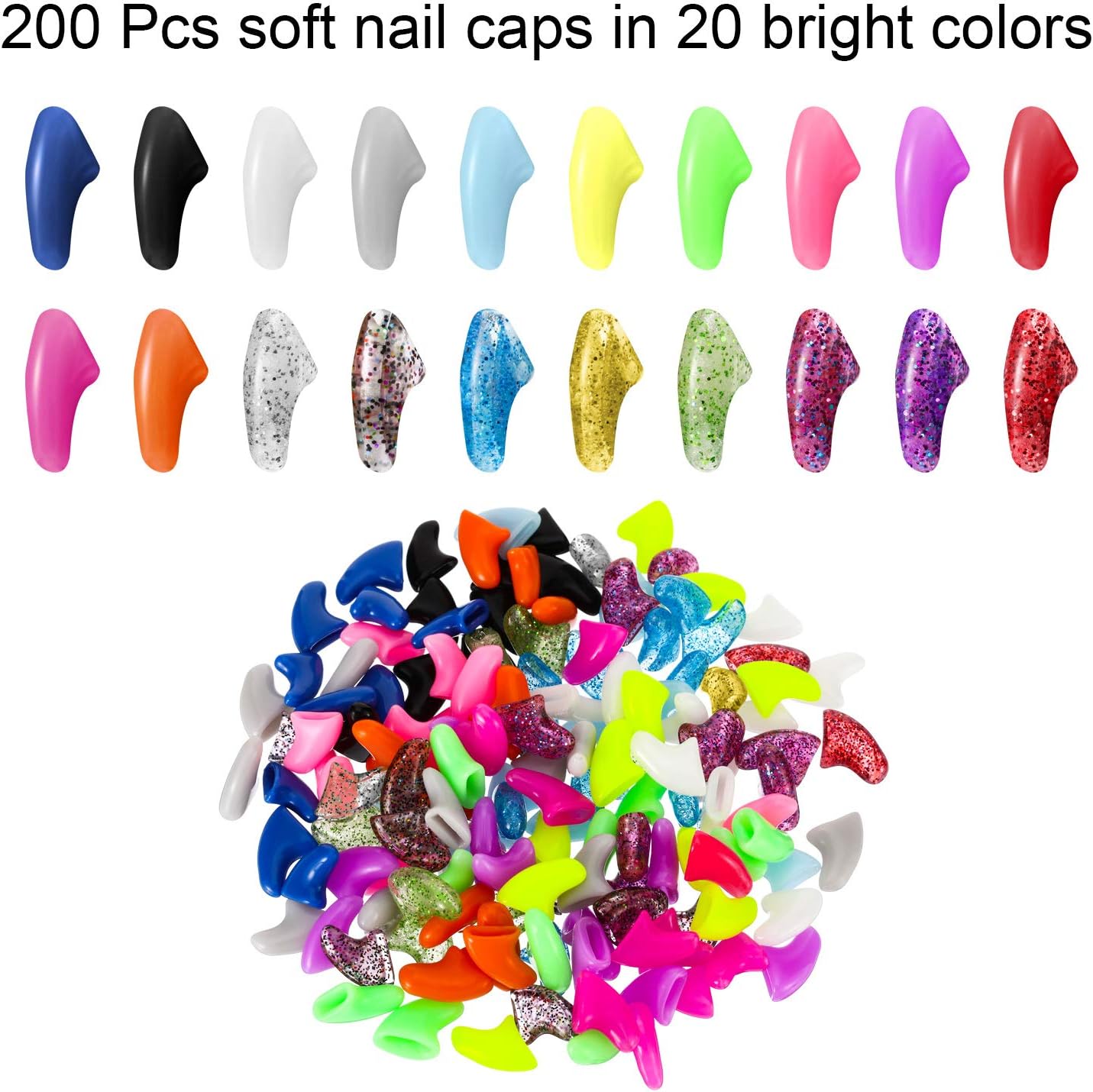 WILLBOND 200 Pieces 20 Color Cat Claw Caps with 10 Pcs Adhesive Glues and 10 Pcs Applicators Cat Claw Covers Nail Tips with Instruction for Pets Cats - Image 2