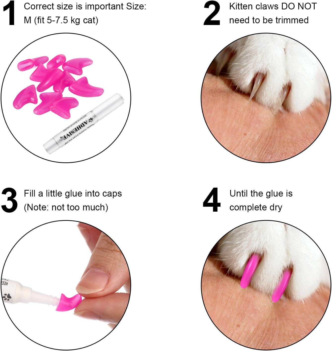 WILLBOND 200 Pieces 20 Color Cat Claw Caps with 10 Pcs Adhesive Glues and 10 Pcs Applicators Cat Claw Covers Nail Tips with Instruction for Pets Cats - Image 5