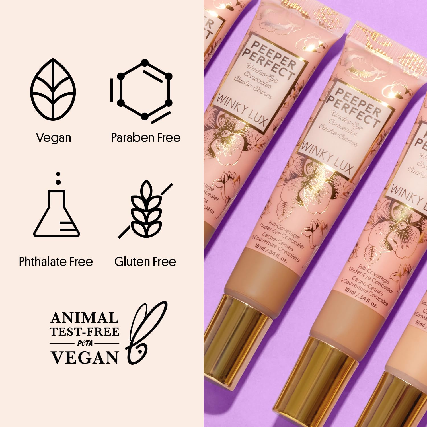 Winky Lux Peeper Perfect Under Eye Concealer, Makeup & Eye Brightener, Full Coverage Concealer for Dark Circles, Color Corrector & Eye Primer, With Collagen, Hyaluronic Acid & Vitamin E (Fair) - Image 6