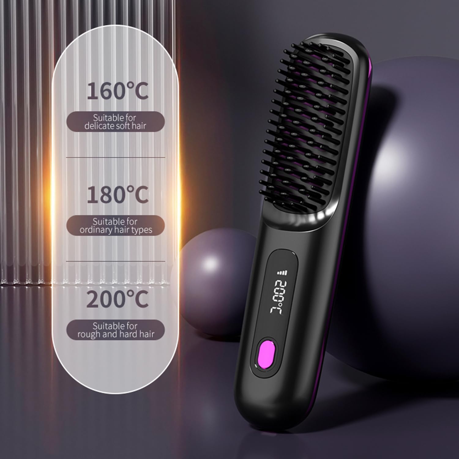 Wireless Hair Straightener Curling Brush Portable Hot Comb Negative Ion Straightening Airwrap Cordless Blow Dryer Lazy Crimper Touch-ups On-The-Go Styling 250°F to 410°F Rechargeable (Black) - Image 3