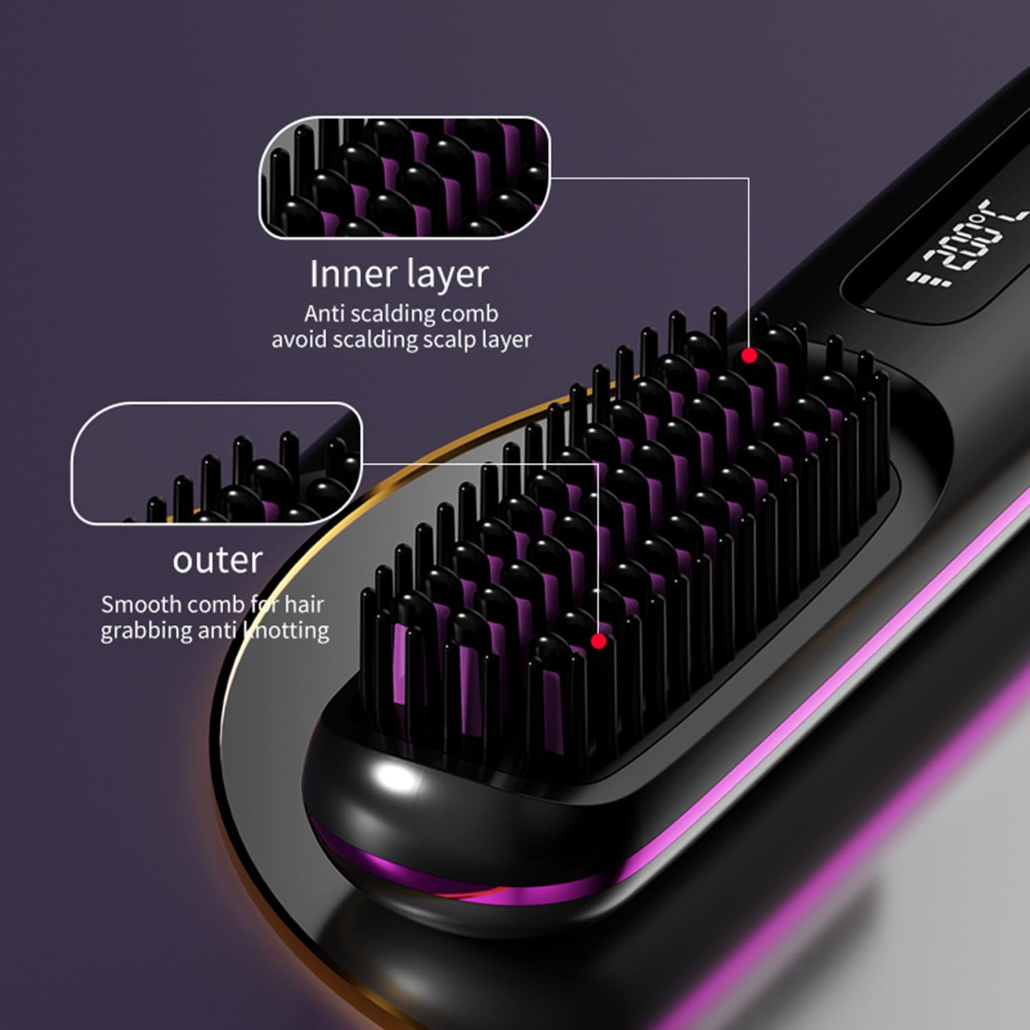 Wireless Hair Straightener Curling Brush Portable Hot Comb Negative Ion Straightening Airwrap Cordless Blow Dryer Lazy Crimper Touch-ups On-The-Go Styling 250°F to 410°F Rechargeable (Black) - Image 4