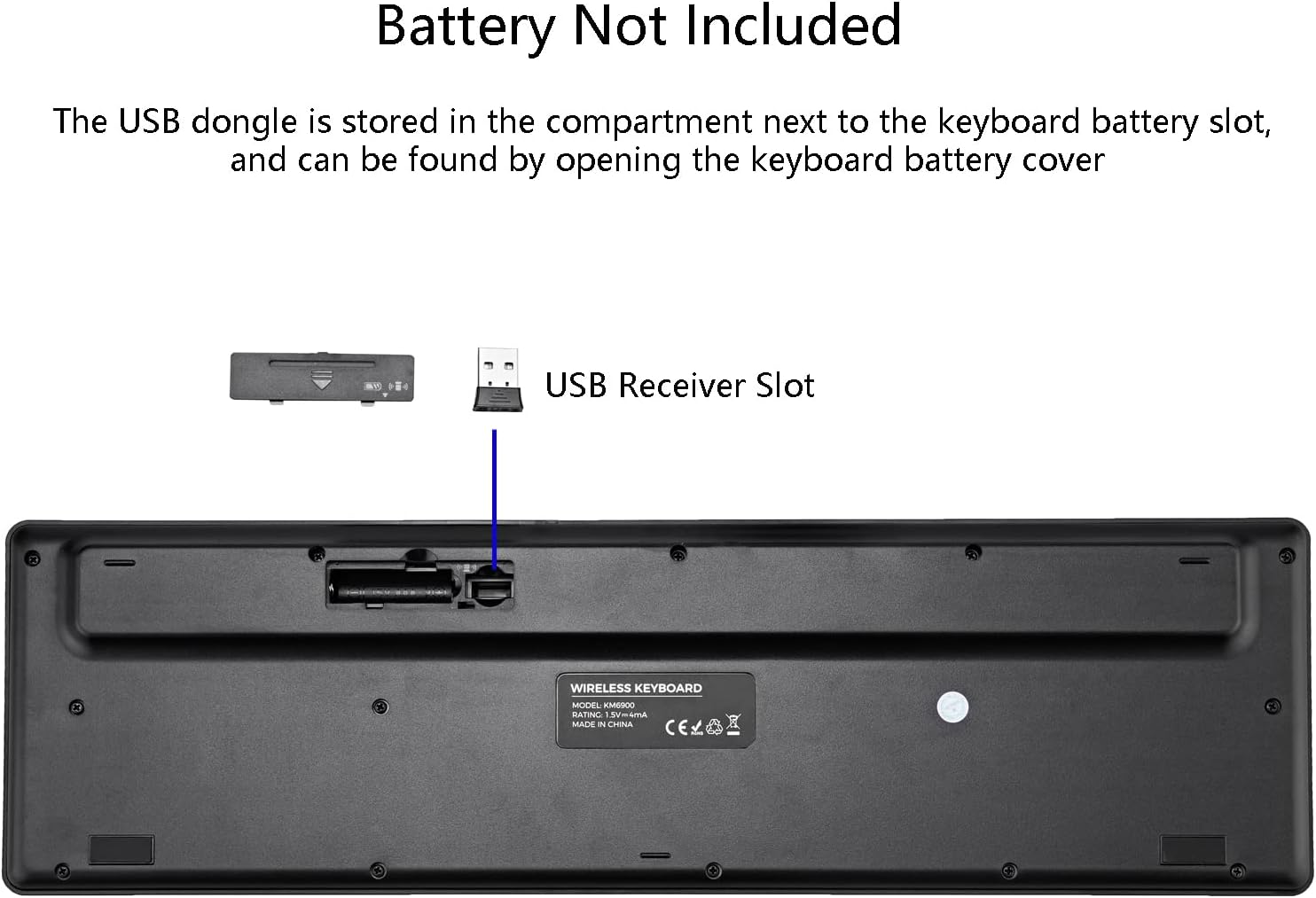 Wireless Keyboard, 2.4G USB External Silent Cordless Keyboard for Windows Chrome Laptop Computer PC Desktop Notebook Chromebook, 106 Keys Full Size with Number Pad (Black) - Image 6
