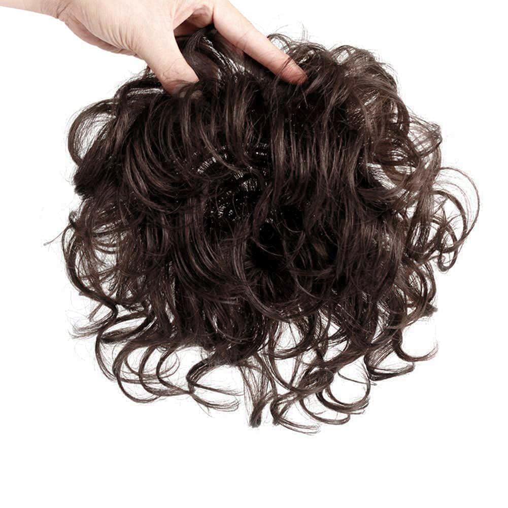 Women Short Human Hair Topper Curly Closure Wiglet Hairpiece Clip in Top Hairpiece Natural Weaving bReplacement Hair Topper for Thinning Hair 13x14cm(Dark Brown 6") - Image 3