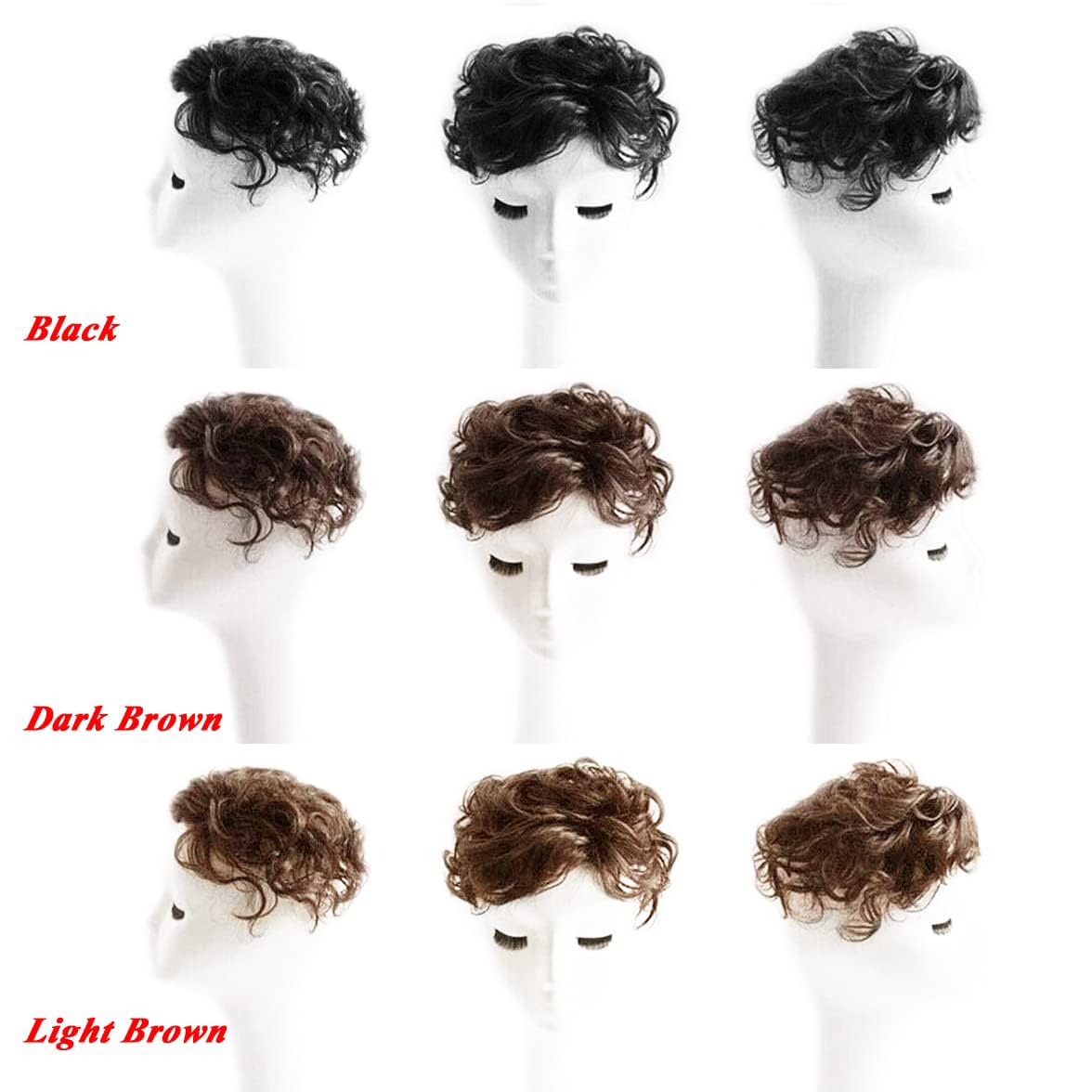 Women Short Human Hair Topper Curly Closure Wiglet Hairpiece Clip in Top Hairpiece Natural Weaving bReplacement Hair Topper for Thinning Hair 13x14cm(Dark Brown 6") - Image 9