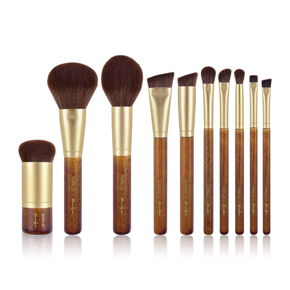 X Marilyn 10PCS Makeup Brush Set Brown Gold Double Ended Professional Make Up Brush for Foundation Blush Powder Eyeshadow Blush Eyebrow Lip,Best Gift Kit - Image 3