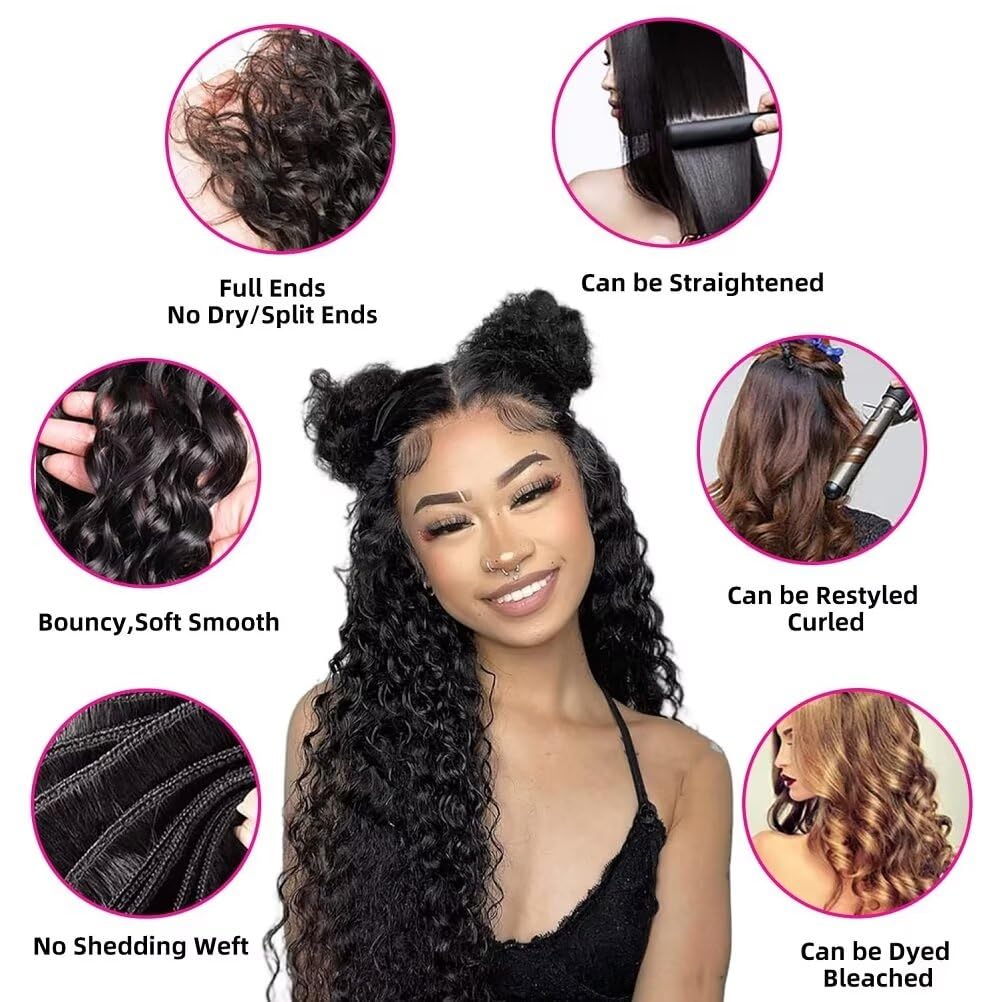 Yavida Water Wave Human Hair Bundles Wet and Wavy Bundles Human Hair Brazilian Unprocessed Remy Hair Water Wave Weave Extensions 10 12 14 Inch Natural Black - Image 3