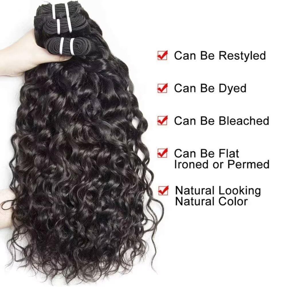 Yavida Water Wave Human Hair Bundles Wet and Wavy Bundles Human Hair Brazilian Unprocessed Remy Hair Water Wave Weave Extensions 10 12 14 Inch Natural Black - Image 5