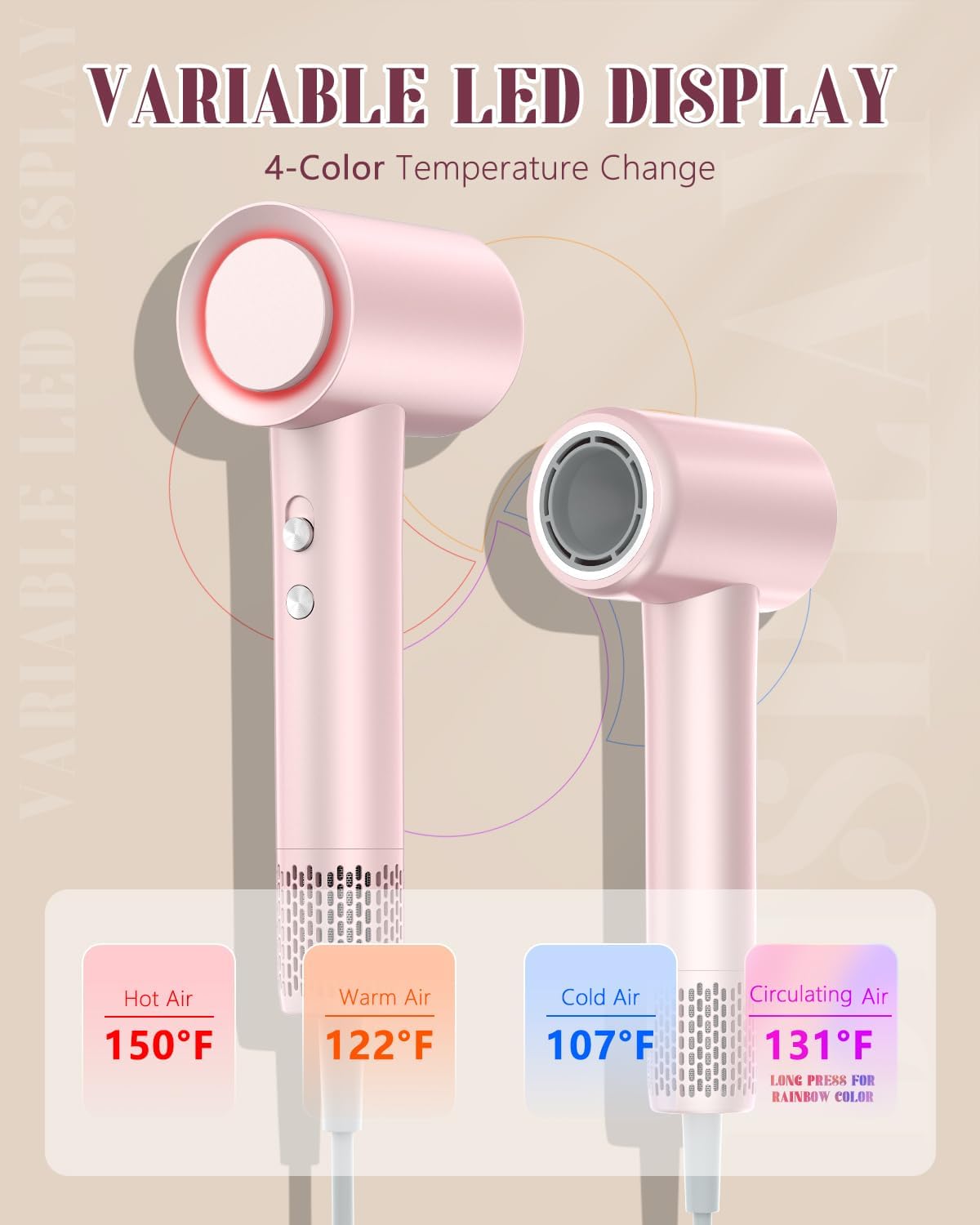 YEEGOR Hair Dryer,110000 RPM High-Speed Blow Dryer with Brushless Motor for Fast Drying, Professional Ionic Hair Dryer Hair Care for Travel|Home,Magnetic Nozzle for Women,Pink - Image 4