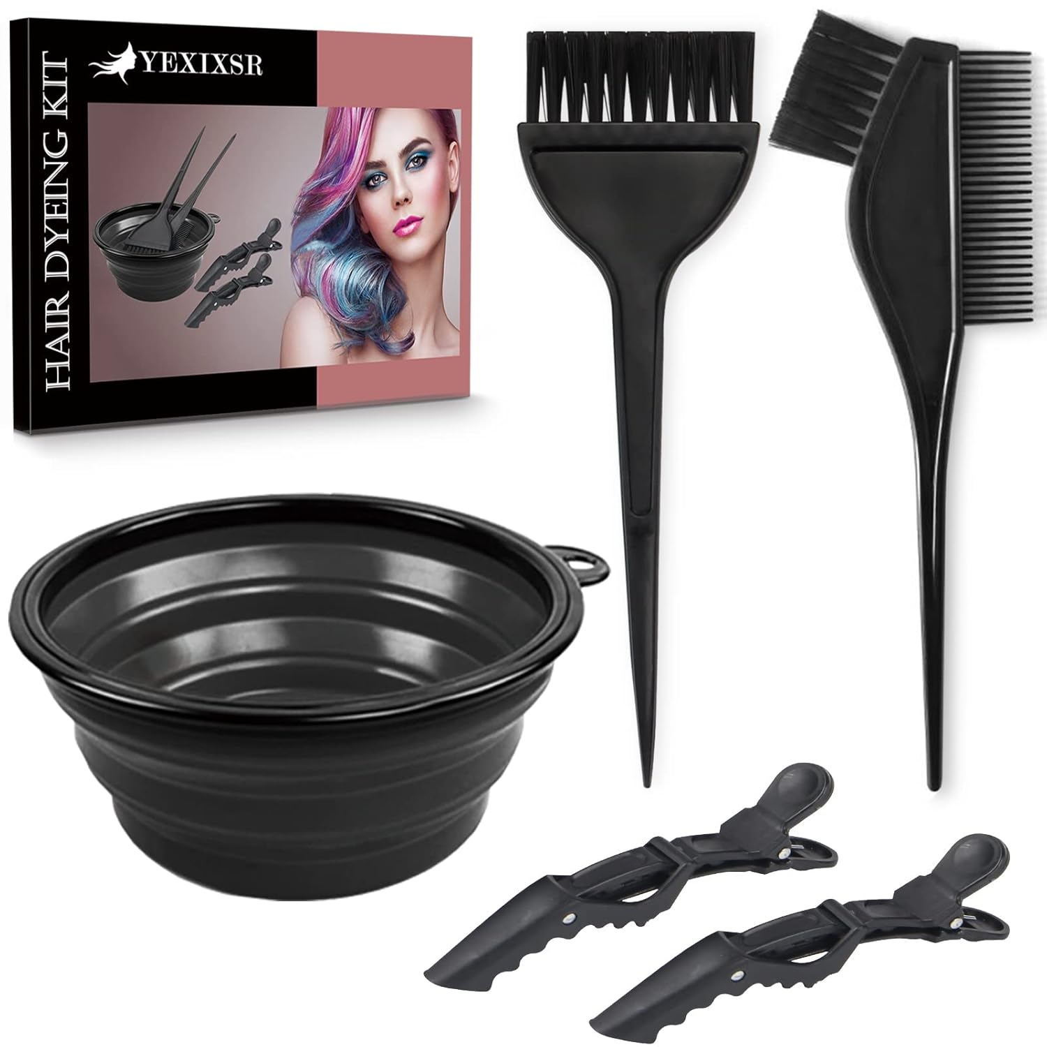 Yexixsr 5Pcs Professional Salon Hair Coloring Dyeing Kit, Hair Bleach Dit Hair Coloring Products with Hair Dye Brush, Hair Color Bowl, Hair Clips - Image 7