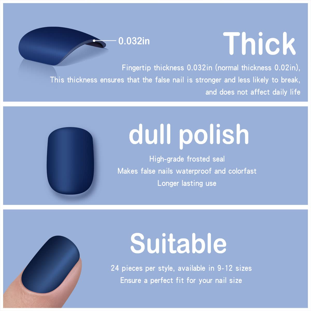 Yivaiks 24 Pcs Yivaiks 24 Pcs Blue nails Short Press on Nails for Women Fake Nails with Glue on Nails Matte stick on nails acrylic nails - Image 2