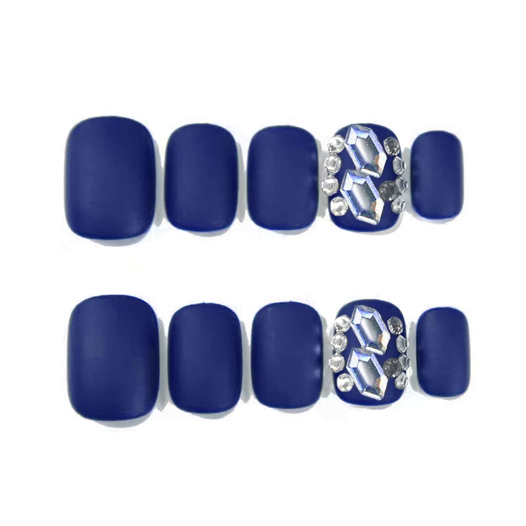 Yivaiks 24 Pcs Yivaiks 24 Pcs Blue nails Short Press on Nails for Women Fake Nails with Glue on Nails Matte stick on nails acrylic nails - Image 7