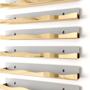 YMVV Wall-Mounted Nail Polish Organizer Rack - 15-Inch Gold Mirror Finish Nail Polish Shelf, Makeup & Beauty Essentials Storage - Multi-Purpose Display Holder for Small Space, Vanity Bathroom, 6 Pack