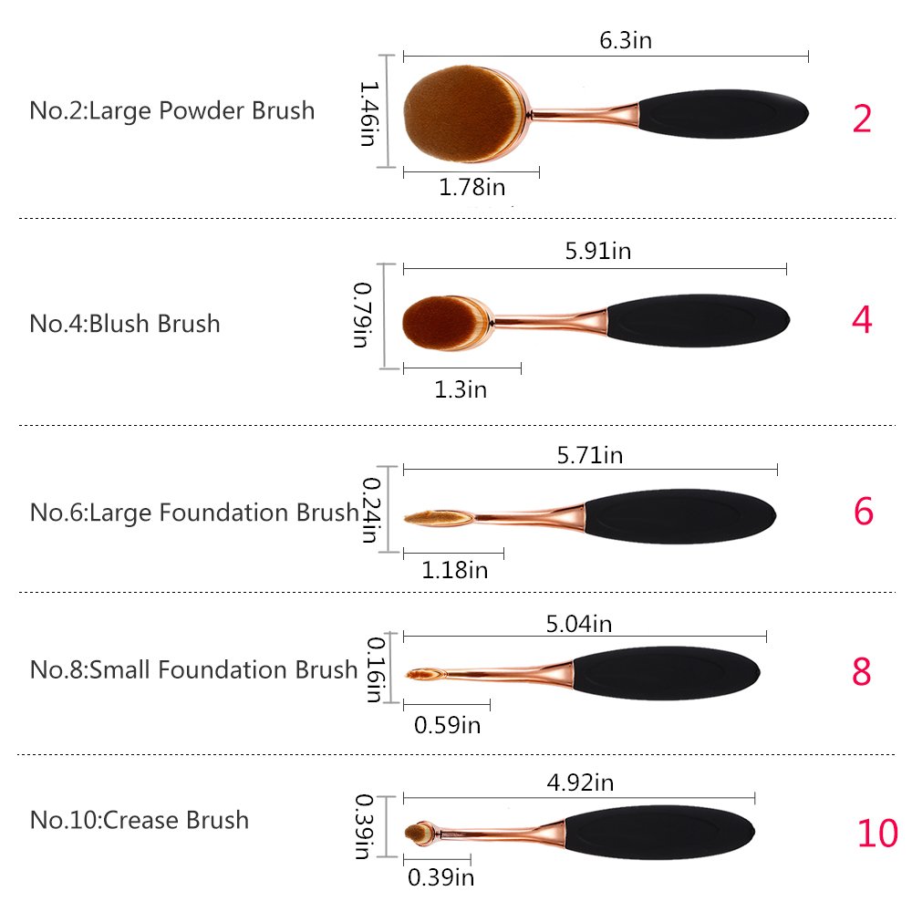 Yoseng Oval Foundation Brush 5 Pcs Toothbrush makeup brushes Fast Flawless Application Liquid Cream Powder Foundation - Image 6