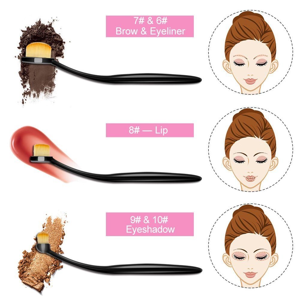 Yoseng Oval Makeup Brushes Set 10 Pcs Professional Oval Toothbrush Foundation Contour Concealer Eyeliner Blending Cosmetic Brushes Tool Set-With Box,Practical White Elephant Gift for Girls Women - Image 4
