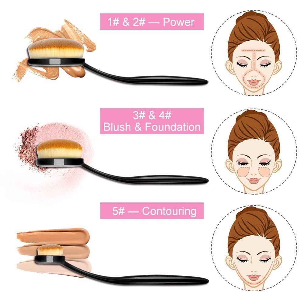 Yoseng Oval Makeup Brushes Set 10 Pcs Professional Oval Toothbrush Foundation Contour Concealer Eyeliner Blending Cosmetic Brushes Tool Set-With Box,Practical White Elephant Gift for Girls Women - Image 3