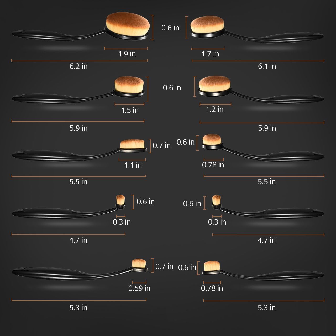 Yoseng Oval Makeup Brushes Set 10 Pcs Professional Oval Toothbrush Foundation Contour Concealer Eyeliner Blending Cosmetic Brushes Tool Set-With Box,Practical White Elephant Gift for Girls Women - Image 7