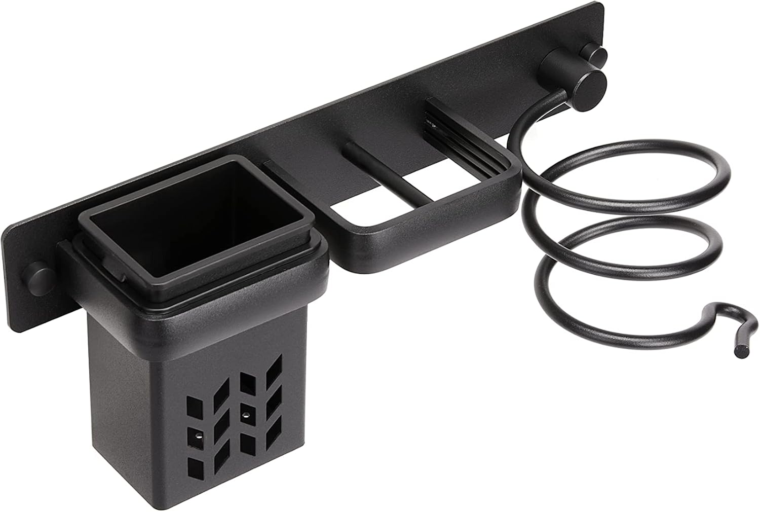 YUET Hair Dryer Holder Hairdryer Station Wall Mounted Spiral Shelf Bracket Stand Hanger Straightener Organizer Blow Storage with Holes Rack For Bathroom Aluminum Professional (Black With Cup) - Image 8