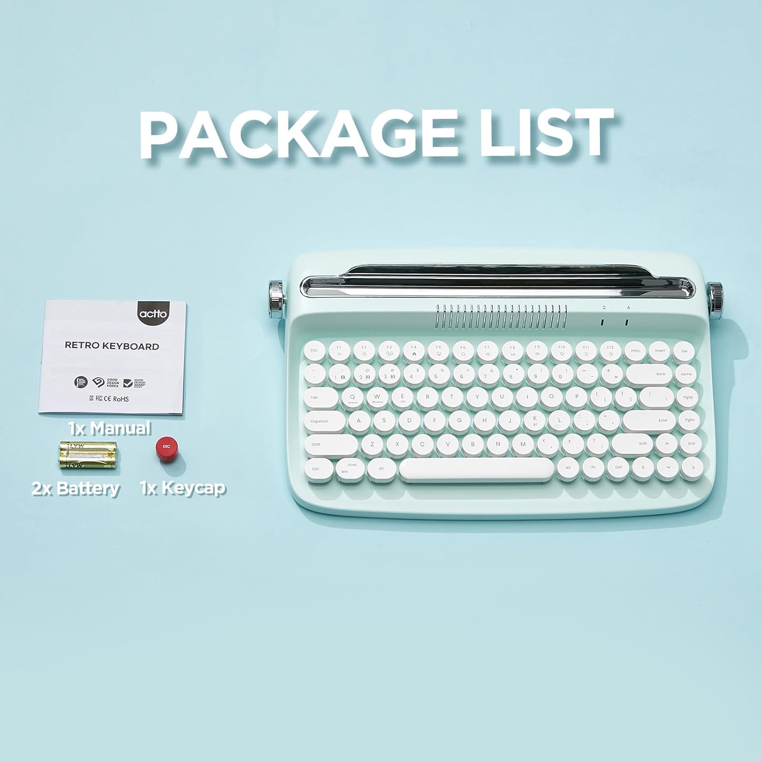 YUNZII ACTTO B303 Wireless Typewriter Keyboard, Bluetooth Connection, Cute Retro Aesthetic Design with Integrated Stand for Tablet, Phone, PC and Win/Mac/Android (B303, Sweet Mint) - Image 9