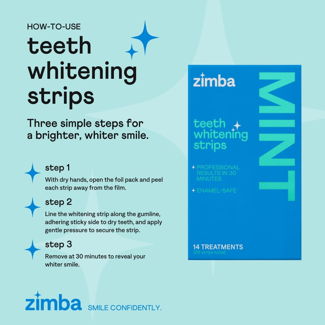 Zimba Teeth Whitening Strips Vegan Whitening Strip Enamel Safe Teeth Whitening Hydrogen Peroxide Teeth Whitener for Coffee, Wine, Tobacco, and Other Stains, 28 Strips (14 Day Treatment), Mint - Image 5