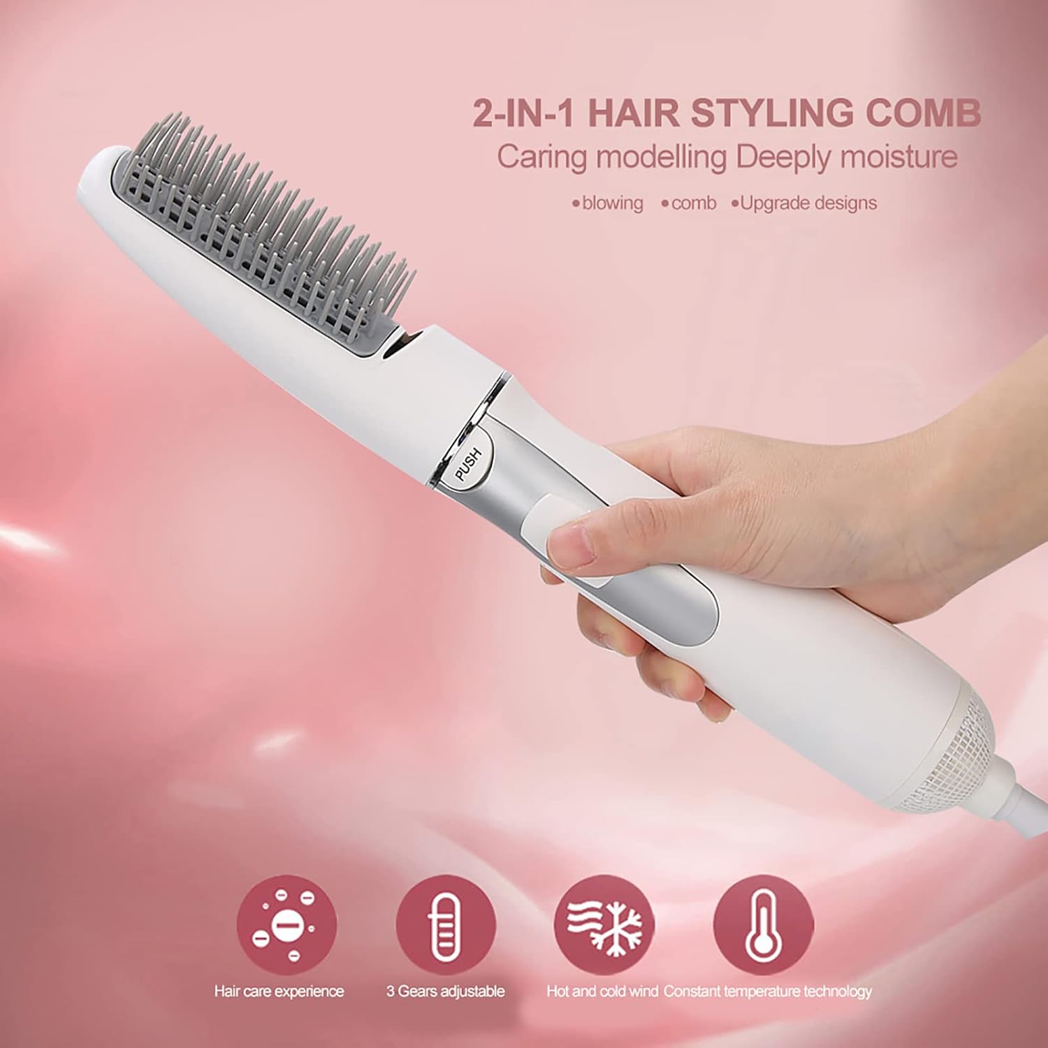 ZJchao 2 in 1 Hair Dryer Brush, Negative Ion Anti-frizz Hot Air Brush Blower, Professional Electric Household Hair Curling Comb, Protable Hair Dryer Comb Machine - Image 3