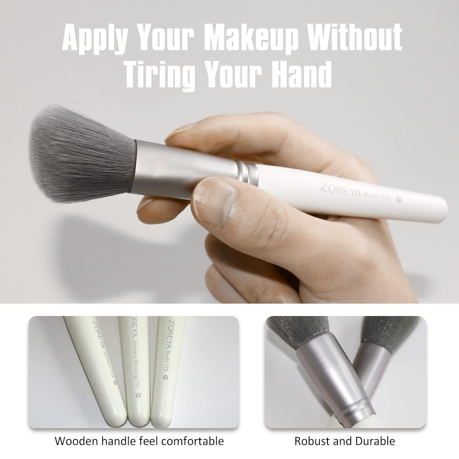 ZOREYA Makeup Brushes - 15 Pcs Premium Bamboo Charcoal Infused Bristles Makeup Brush Set, Foundation Concealers Eye Shadows Make Up Brush,Eyeliner Brushes(White) - Image 6