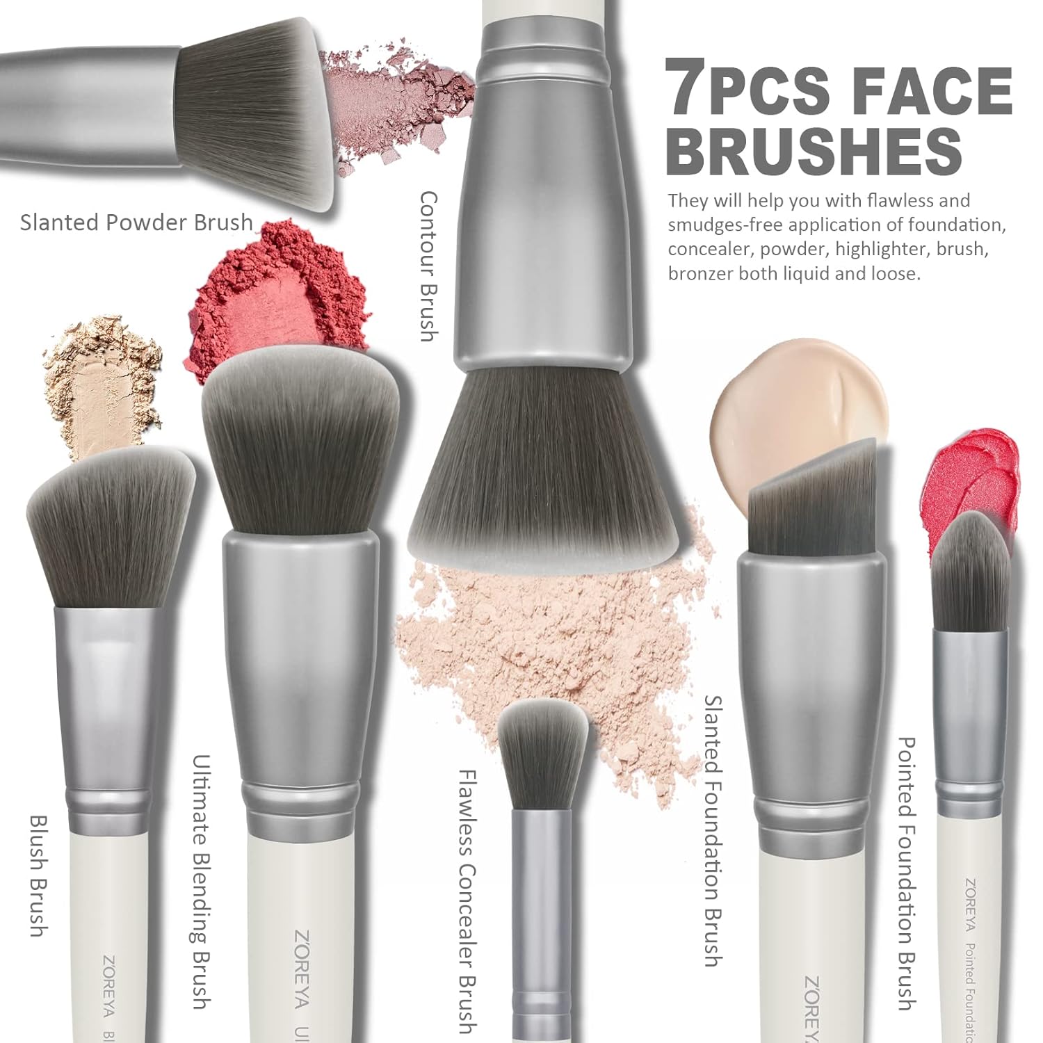 ZOREYA Makeup Brushes - 15 Pcs Premium Bamboo Charcoal Infused Bristles Makeup Brush Set, Foundation Concealers Eye Shadows Make Up Brush,Eyeliner Brushes(White) - Image 3