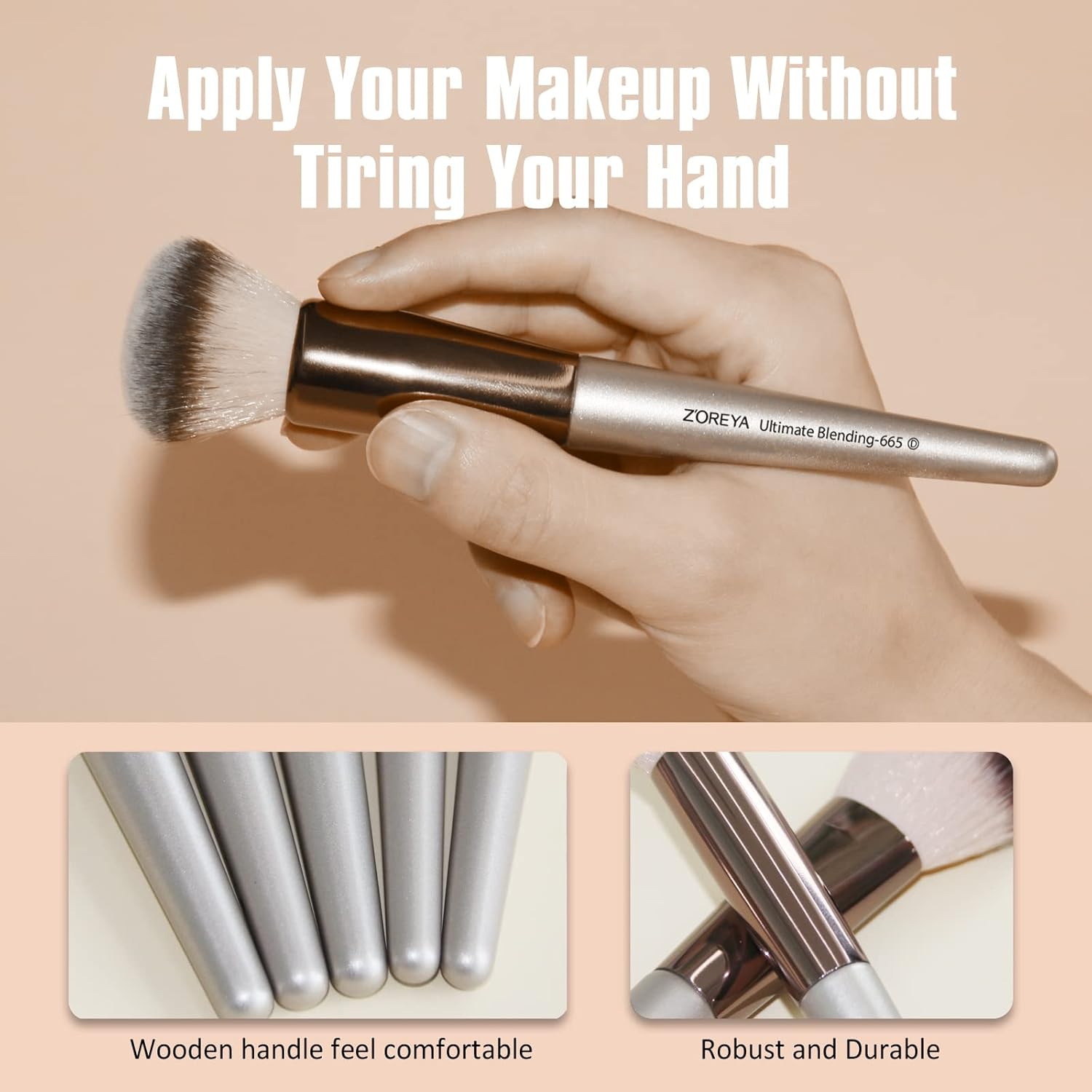 ZOREYA Makeup Brushes, 15 Pcs Professional Premium Synthetic Brush Set, Foundation Concealer Eyeshadow Blush Makeup Brush Set (Champagne Gold) - Image 3