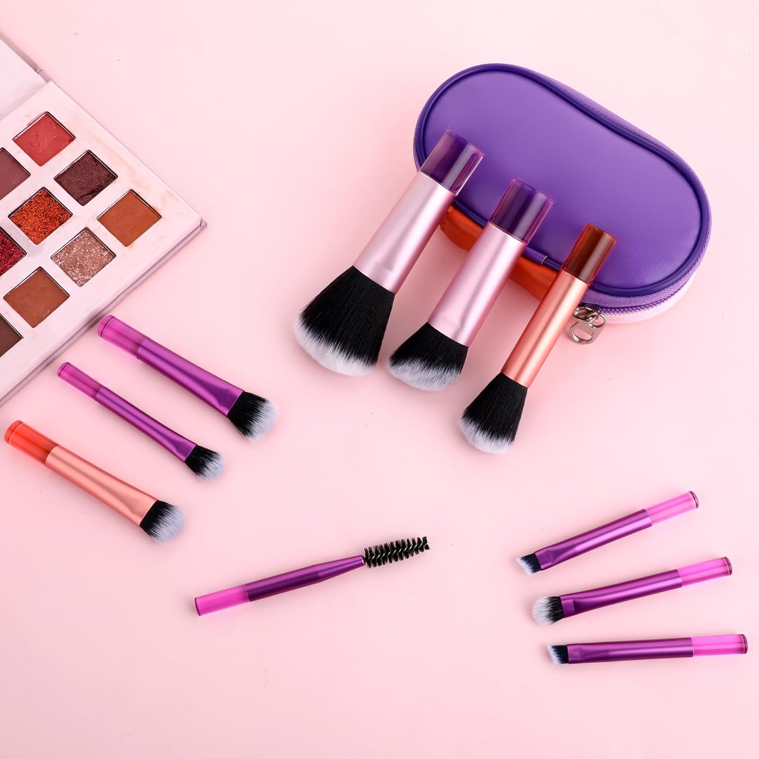 10 Piece Portable Travel Makeup Brush Set with Mini Brushes for Eyeshadow, Foundation, Blush - Image 4