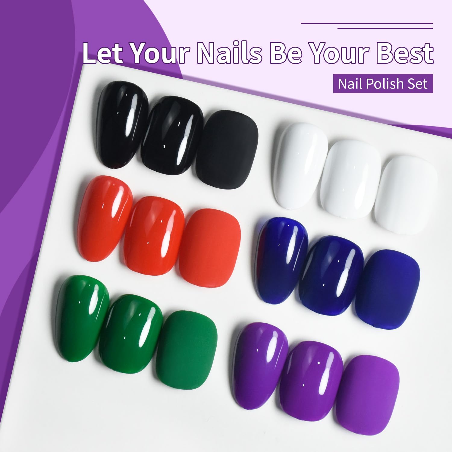 10ml Quick Dry Nail Polish Set 6 Colors for Women Black White Red Blue Green Purple - Image 6
