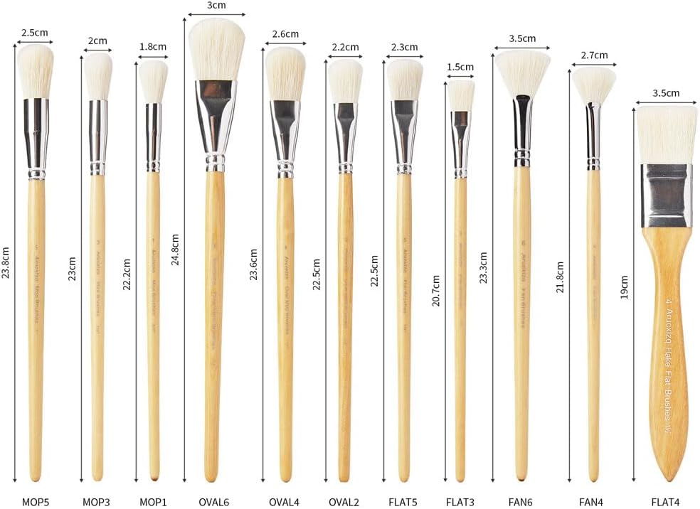 11-Piece Acrylic Watercolor Painting Brush Set with Mop and Glazing Brushes, Pottery Medium Size - Image 2