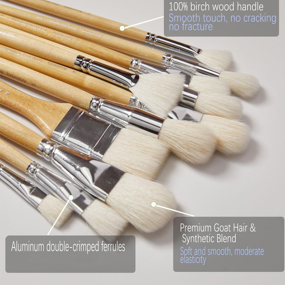 11-Piece Acrylic Watercolor Painting Brush Set with Mop and Glazing Brushes, Pottery Medium Size - Image 3