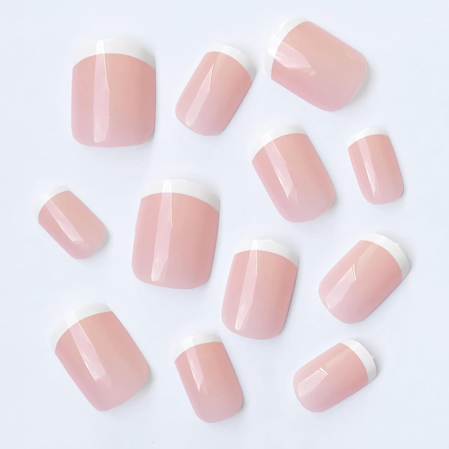 120 Pcs Short Square White French Tip Press on Nails with Glossy Pink Finish for Women - Image 5