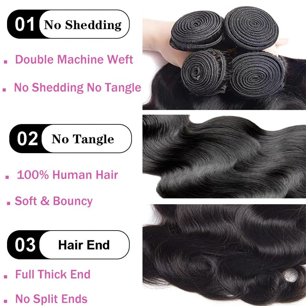 12A Body Wave Brazilian Human Hair Bundles 400g, 20 18 16 14 Inch, Natural Black - Image 2
