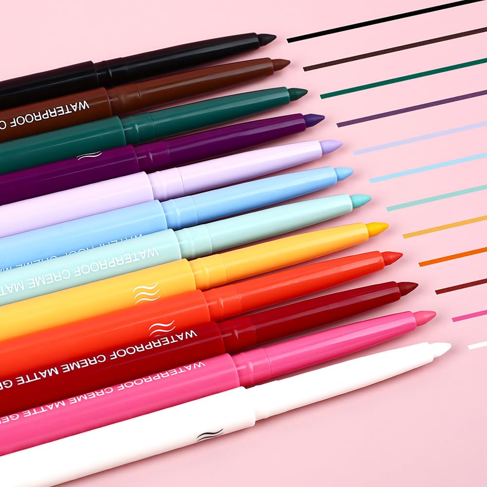 12Pcs Waterproof Colored Matte Gel Eyeliner Pencils Set for Women in Various Colors - Image 7