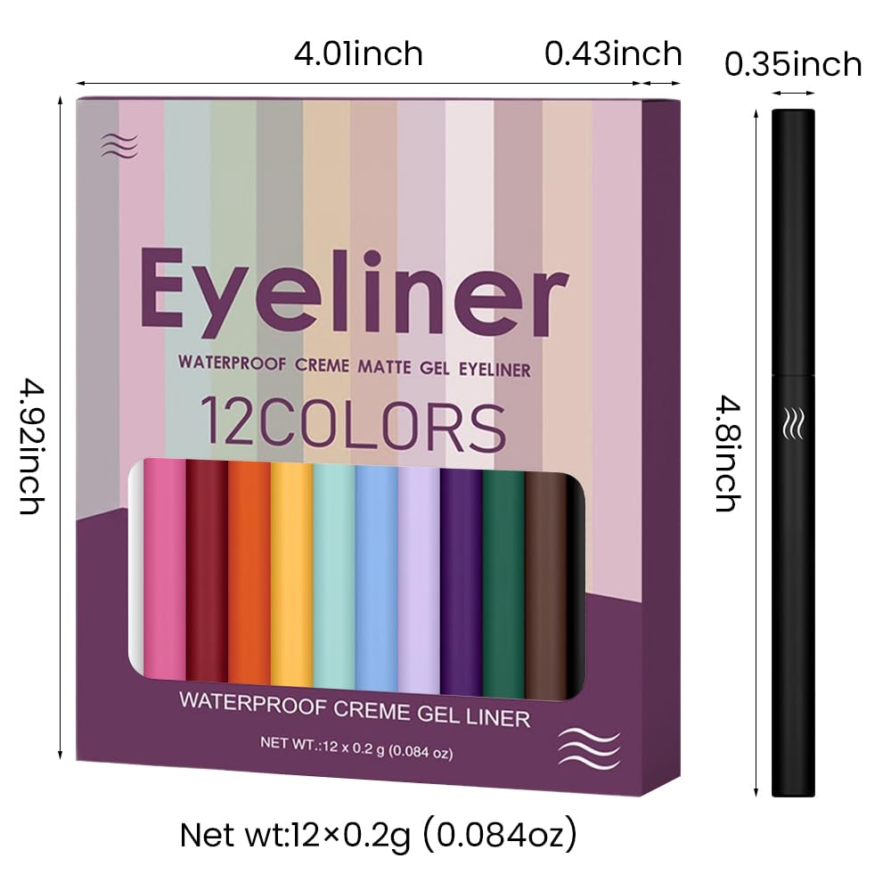12Pcs Waterproof Colored Matte Gel Eyeliner Pencils Set for Women in Various Colors - Image 6