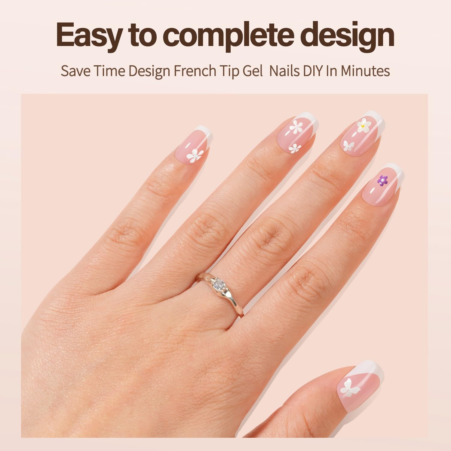 150 Pcs Short Square Pink French Gel Press-On Nails Soft Acrylic Nail Tips 15 Sizes - Image 3