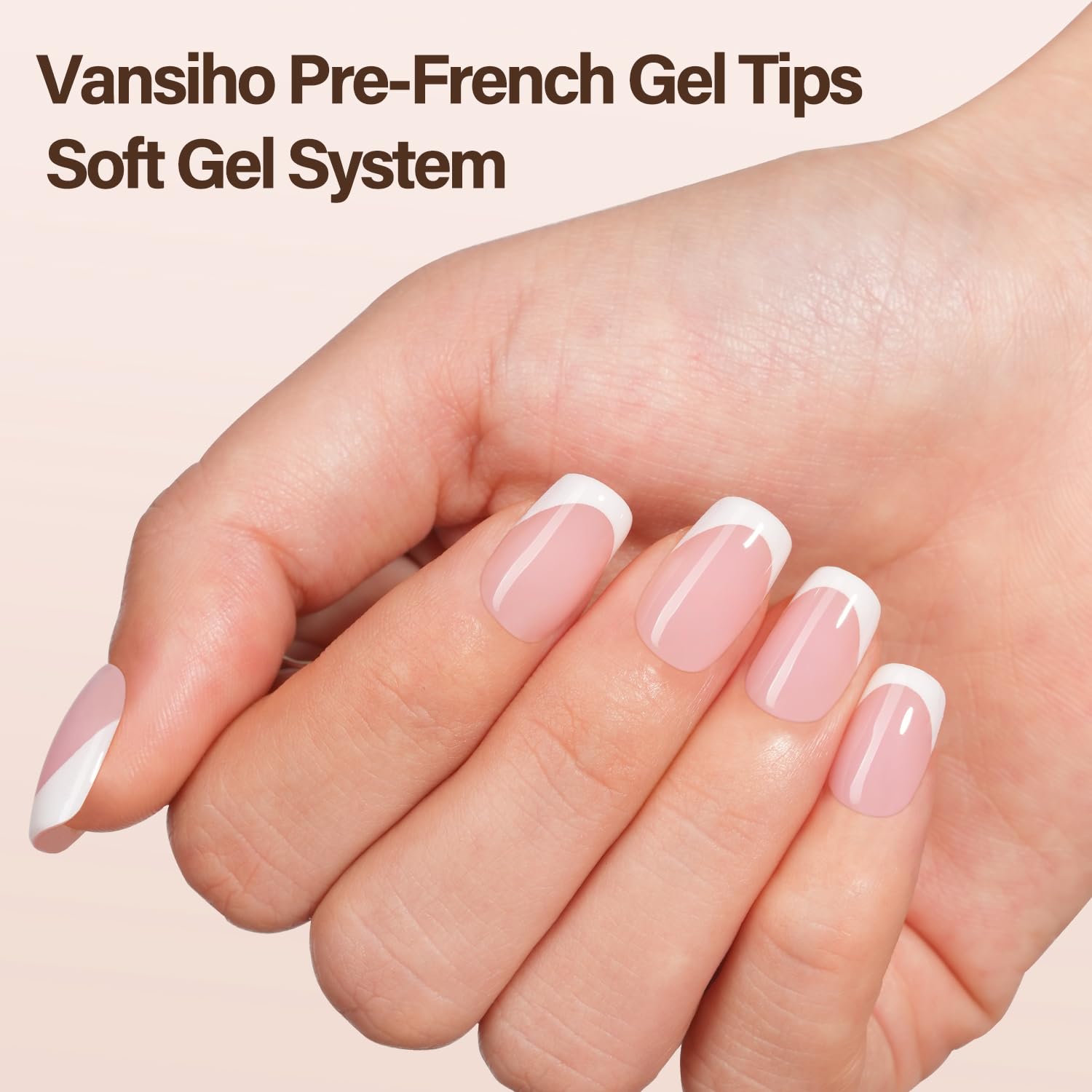 150 Pcs Short Square Pink French Gel Press-On Nails Soft Acrylic Nail Tips 15 Sizes - Image 2
