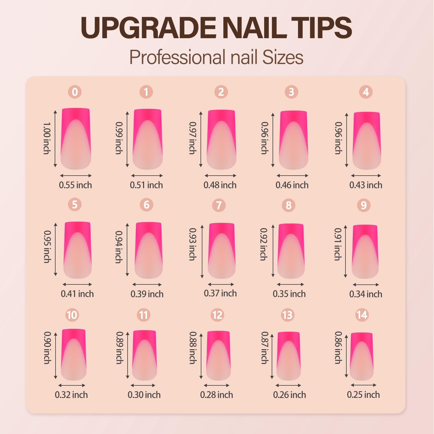 150Pcs Long Square Pink French Gel Nail Tips for DIY Nail Art, 15 Sizes - Image 6