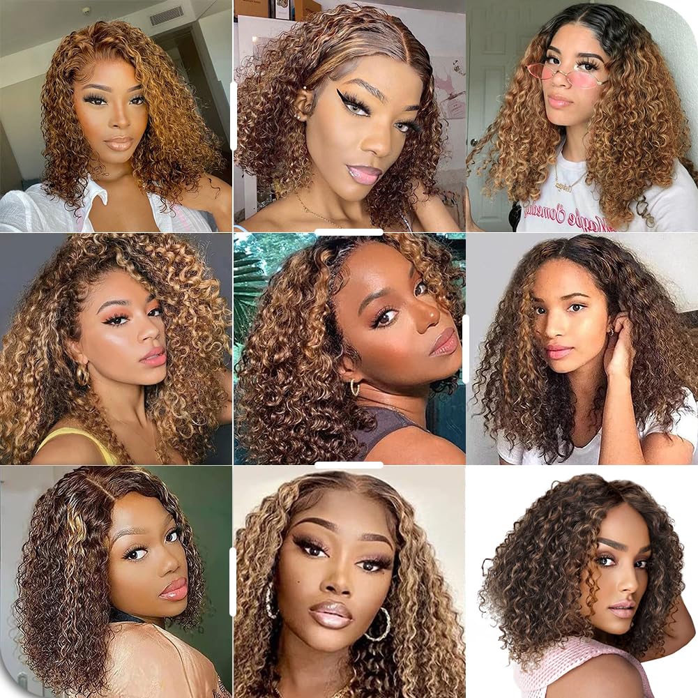 16 Inch Highlight Blonde Curly Bob Wig Human Hair Water Wave 200% Density - Image 8