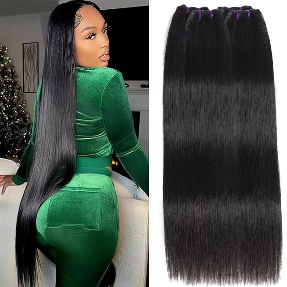 16A Straight Bundles Human Hair 100% Unprocessed Brazilian Virgin Remy Hair Straight 4 Bundles Human Hair Remy Hair Extensions Double Weft Natural Black